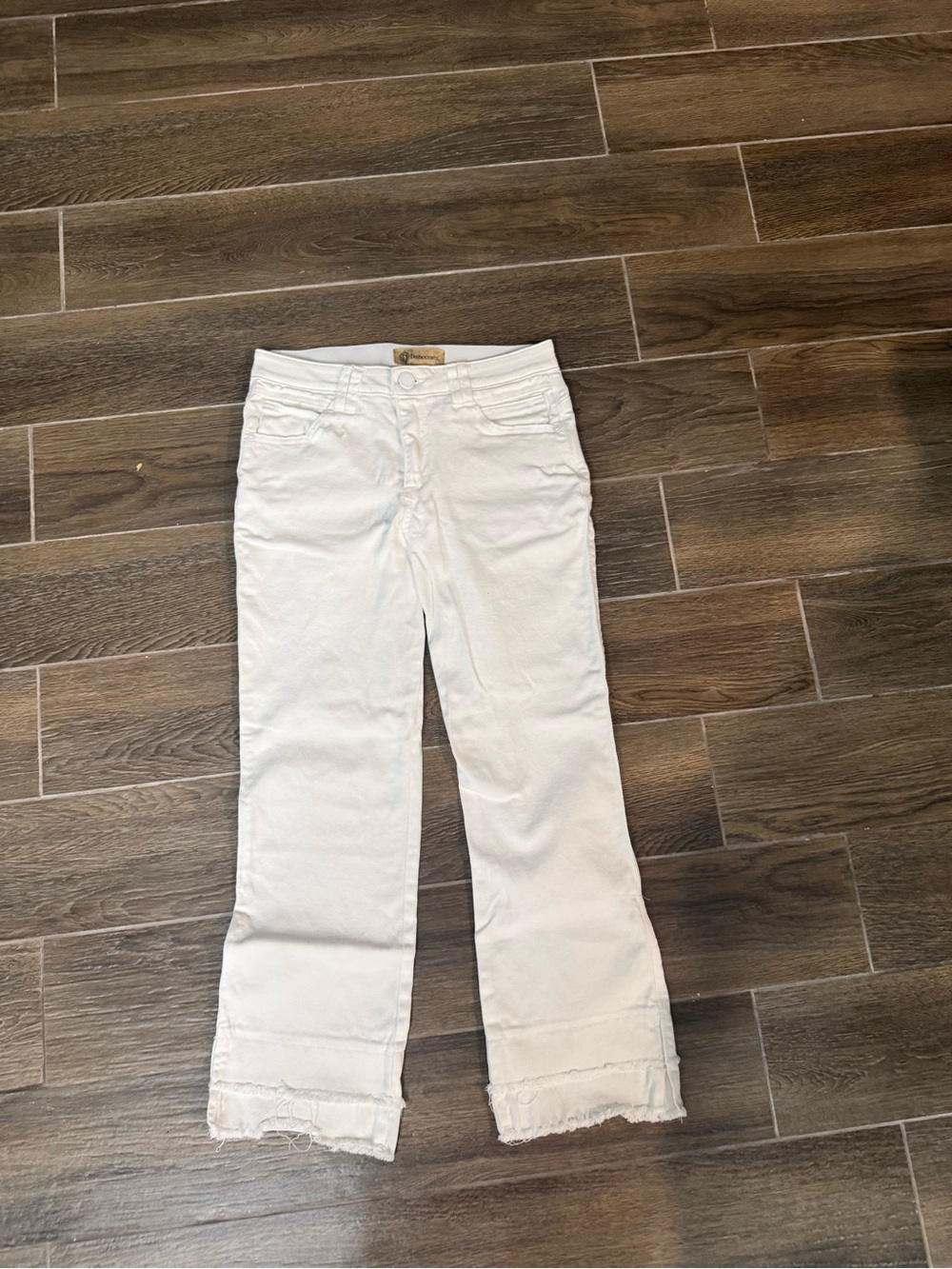 Democracy White Frayed-Hem Wide Leg Jeans